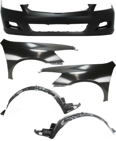 Front Bumper Cover Kit for 2006-2007 Honda Accord, 5-Piece with Fenders and Fender Liners Replacement
