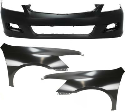 Front Bumper Cover for 2006-2007 Honda Accord, 3-Piece Kit with Fender, Sedan - Auto Part Replacement