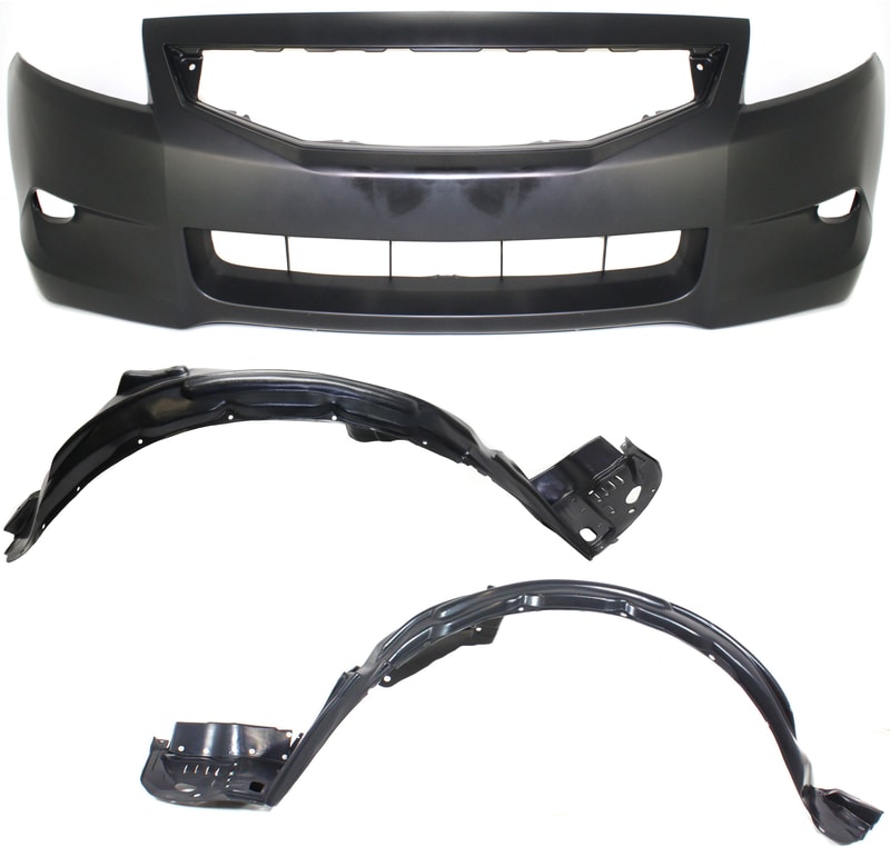 Front Bumper Cover for 2008-2010 Honda Accord Coupe, 3-Piece kit with Fender Liners, Replacement