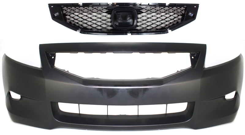 Front Bumper Cover for Honda Accord 2008-2010, 2-Piece Kit with Grille Insert, Replacement