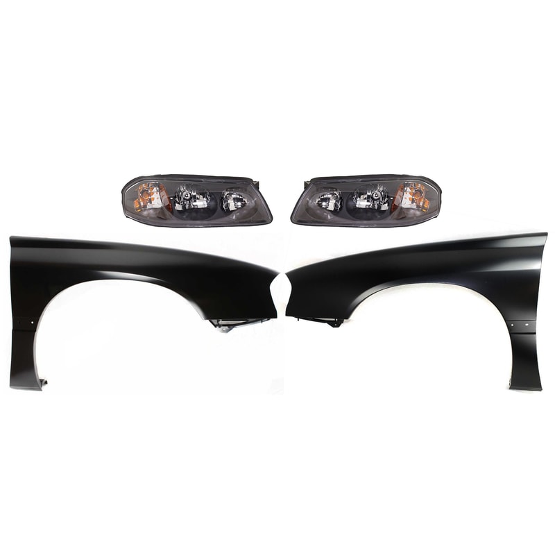 Headlight Assembly Kit for Chevrolet Impala 2000-2004, Right (Passenger) and Left (Driver), Halogen, 4-Piece Kit, Includes Fenders, Replacement