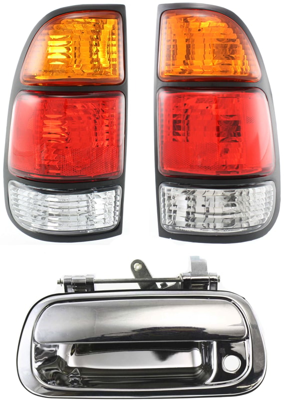 Tailgate Handle with Tail Lights for Toyota Tundra 2000-2006, Right (Passenger) and Left (Driver), 3-Piece Kit, Replacement