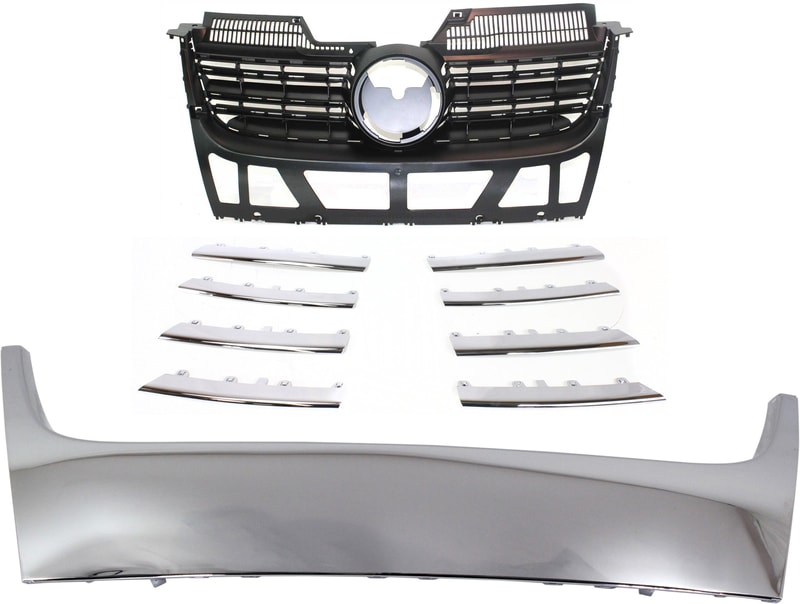 Lower Grille Molding for 2005-2010 Volkswagen Jetta, 3-Piece Kit with Grille, Replacement