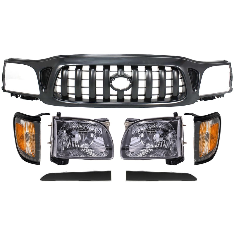 7-Piece Kit for 2001-2004 Toyota Tacoma Grille with Corner Lights, Headlight Fillers, and Headlights Replacement