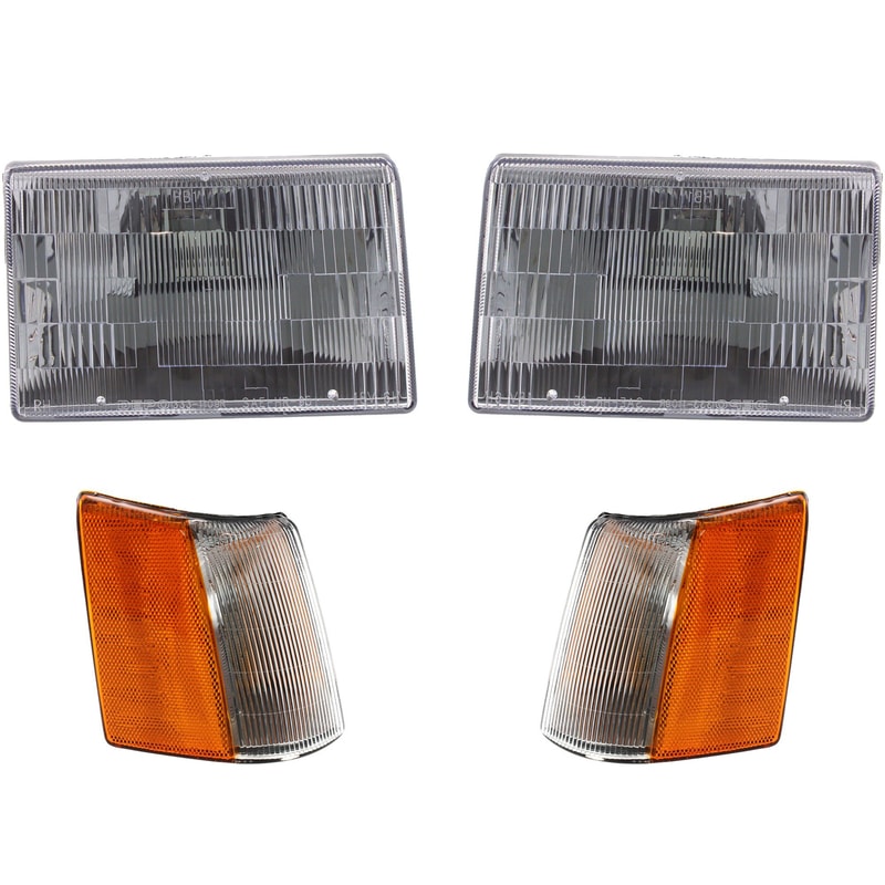 Headlight Assembly Kit for Jeep Grand Cherokee 1993-1998, Right (Passenger) and Left (Driver) Halogen Headlights, 4-Piece Kit with Corner Lights, Replacement