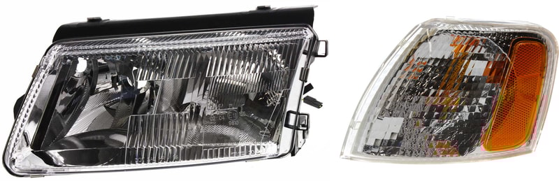 Headlight Kit for 1998-2001 Volkswagen Passat, Left (Driver) Side, Halogen, Lens and Housing, 2-Piece with Corner Light, Replacement