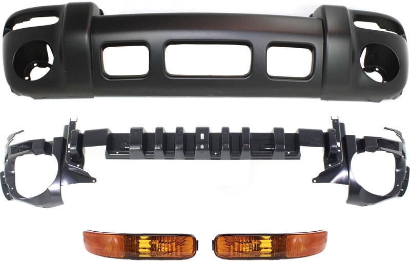 Front Bumper Absorber Kit for Jeep Liberty 2002-2004, 4-Piece with Bumper Cover and Parking Lights, Replacement