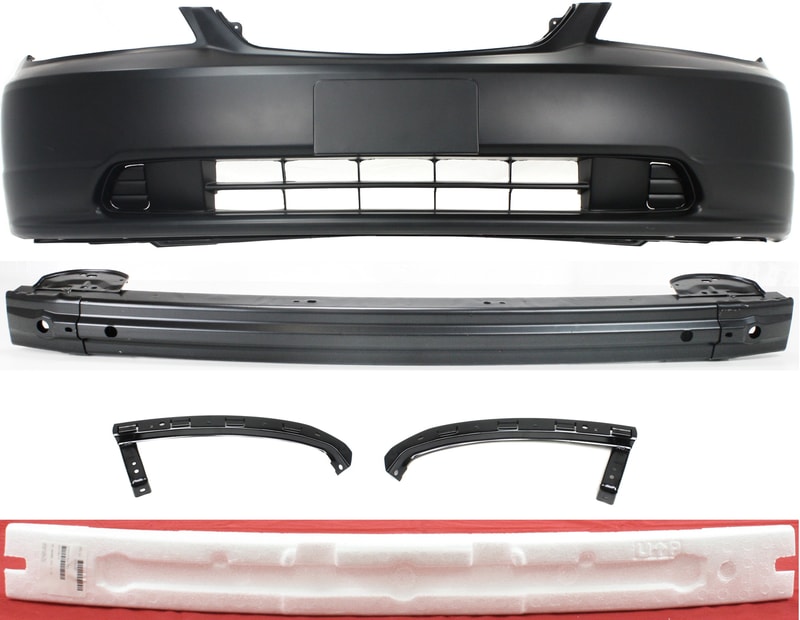 Front Bumper Cover Kit for 2001-2003 Honda Civic, 5-Piece with Bumper Absorber, Bumper Reinforcement, and Bumper Trims Replacement