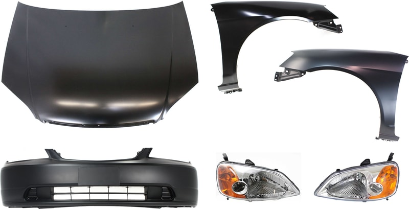 Hood Panel for 2001-2003 Honda Civic 6-Piece Kit with Bumper Cover, Fenders, and Headlights Replacement