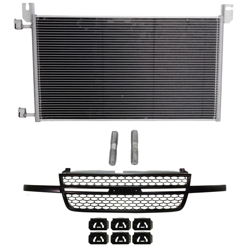 2-Piece Grille Kit for 2003-2006 Chevrolet Avalanche 1500/Silverado 1500/Silverado 3500, Black/Paintable, No Center Bar, Honeycomb Design, with A/C Condenser Replacement