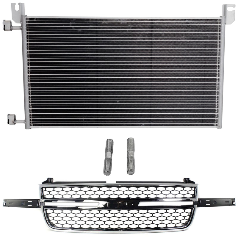Grille Kit for Chevrolet Avalanche 1500/2500 and Silverado 1500 2003-2006, 2-Piece Chrome and Black, with A/C Condenser Replacement