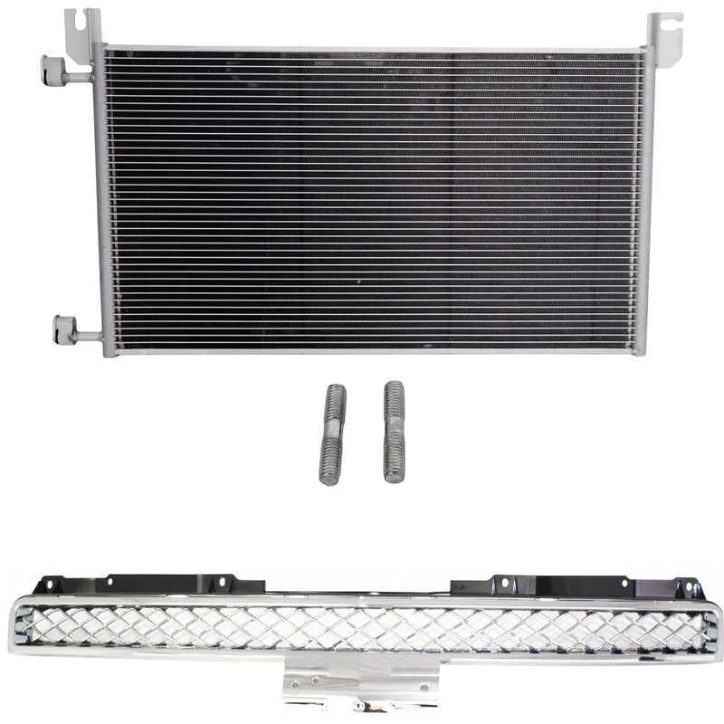 Grille Kit for Chevrolet Suburban 1500/Tahoe 2007-2014, Avalanche 2007-2013, 2-Piece, Chrome Shell/Painted-Gray (Platinum) Insert, Plastic, with Air Conditioning Condenser, Replacement