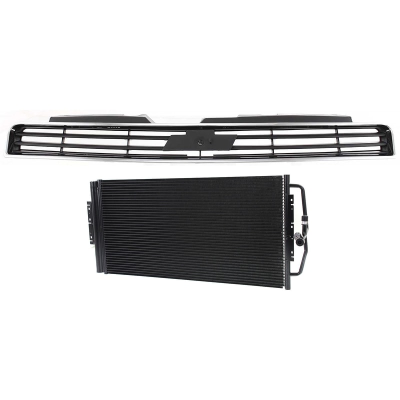 Grille 2-Piece Kit with Air Conditioning Condenser for Chevrolet Impala 2006-2011, Monte Carlo 2006-2007 - Chrome Shell/Dark Gray Insert Replacement