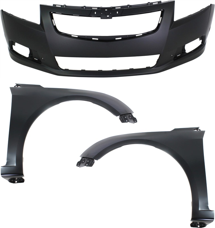Front Bumper Cover for 2011-2014 Chevrolet Cruze, 3-Piece Kit with Fenders, Compatible with RS Package, LT/LTZ Models, Replacement
