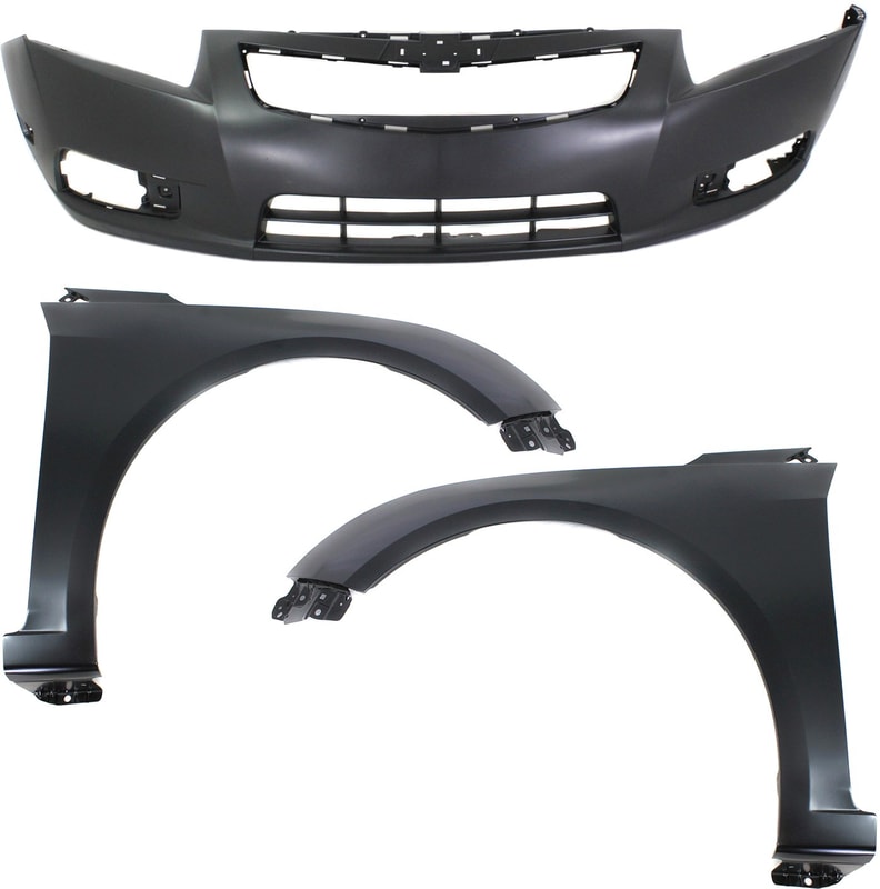 Front Bumper Cover with Fenders, 3-Piece Kit for 2011-2014 Chevrolet Cruze, LT/LTZ without RS Package, Replacement