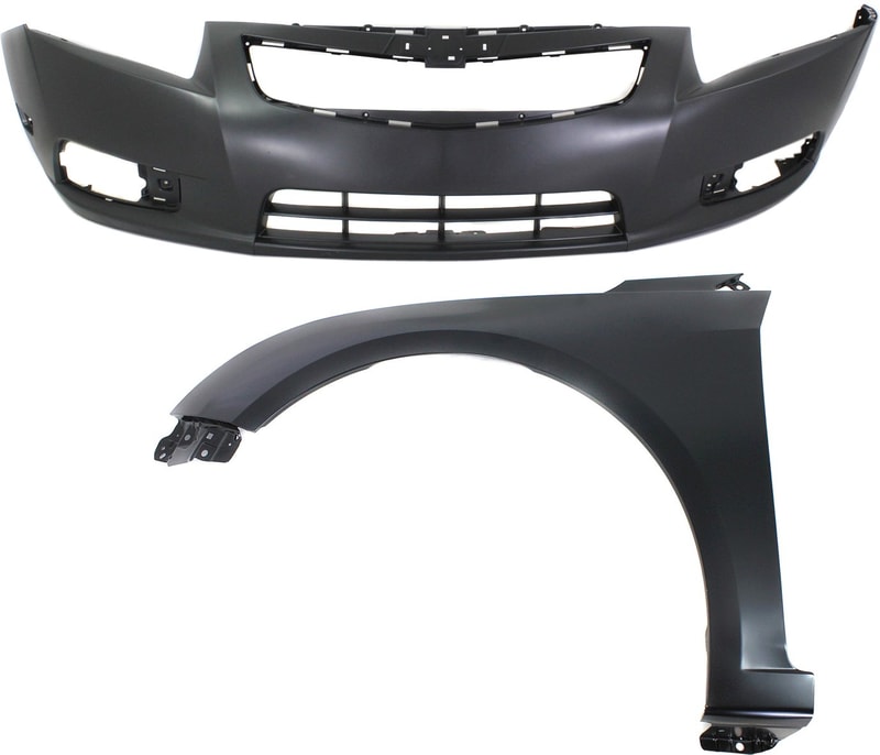 Front Bumper Cover for Chevrolet Cruze 2011-2014, 2-Piece Kit with Fender, Replacement