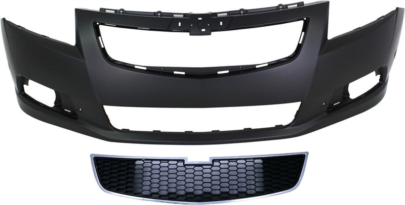 Front Bumper Cover for Chevrolet Cruze 2011-2014, 2-Piece Kit with Bumper Grille, Replacement