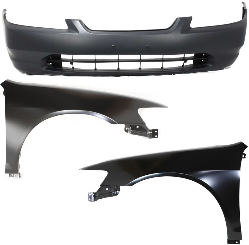Front Bumper Cover for 1998-2000 Honda Accord, 3-Piece Kit with Right (Passenger) and Left (Driver) Fender Replacement