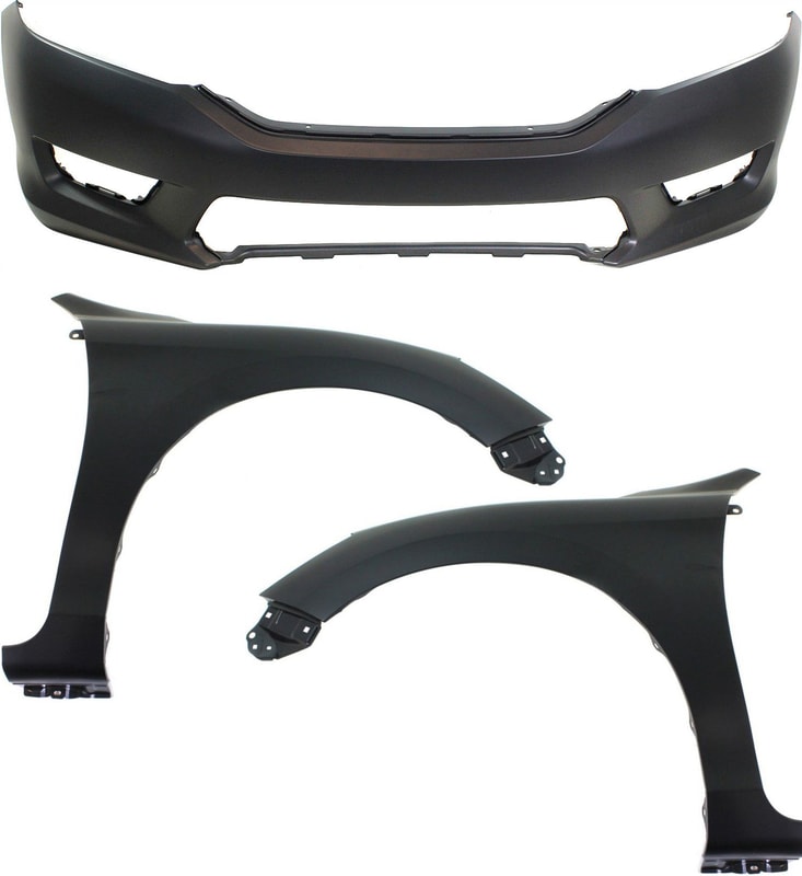 Front Bumper Cover for Honda Accord 2013-2015, 3-Piece Kit with Right (Passenger) and Left (Driver) Fender Replacement