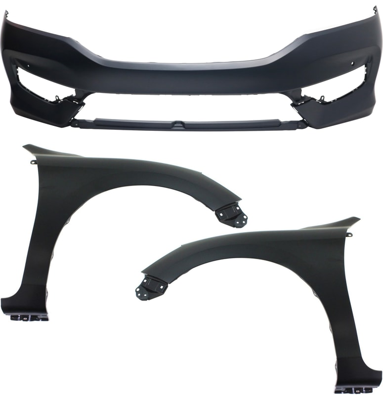 Front Bumper Cover for 2016-2017 Honda Accord, 3-Piece Kit with Right (Passenger) and Left (Driver) Fender Replacement