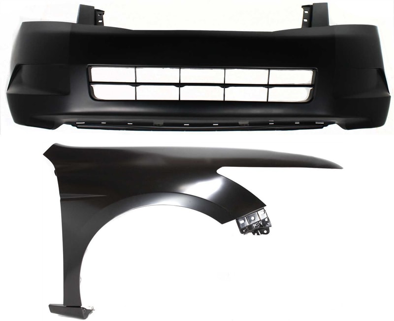 Front Bumper Cover for 2008-2010 Honda Accord Sedan, 2-Piece kit with Fender, Replacement