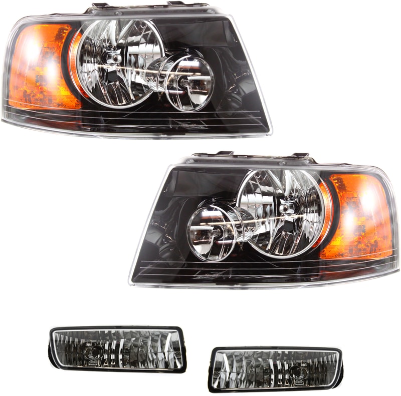 Headlight Assembly Kit for 2003-2006 Ford Expedition, Right (Passenger) and Left (Driver), Halogen, 4-Piece with Fog Lights, Replacement