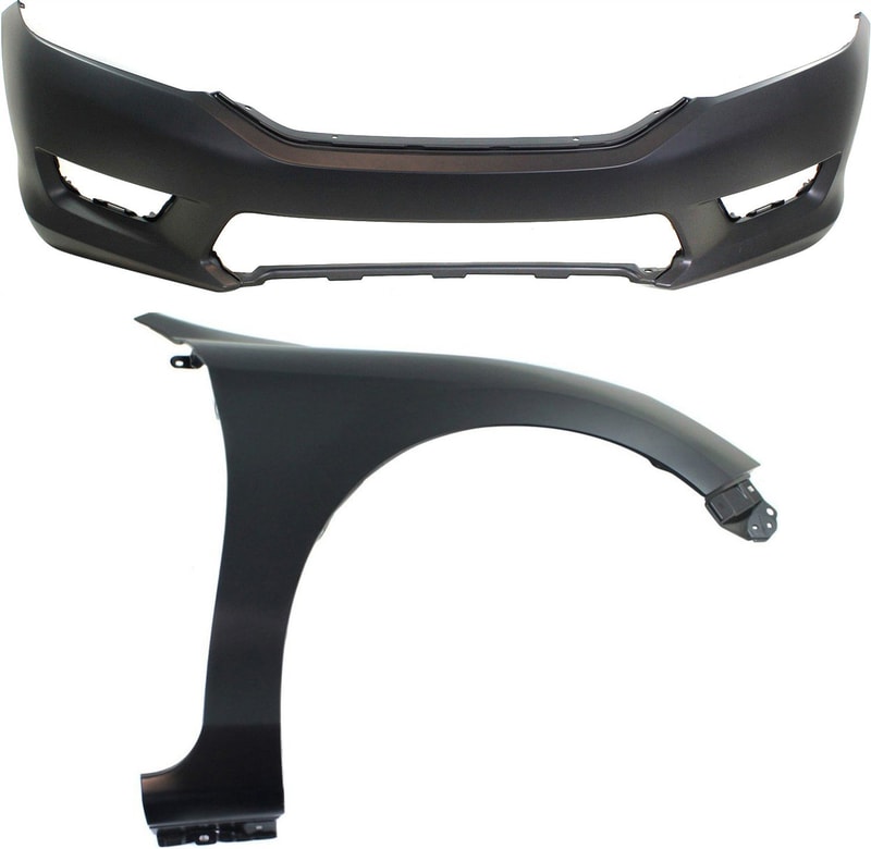 Front Bumper Cover for Honda Accord 2013-2015, 2-Piece Kit with Right (Passenger) Side Fender Replacement