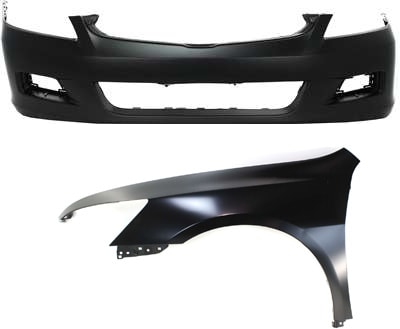 Front Bumper Cover and Left Front Fender Kit for 2006-2007 Honda Accord, 2-Piece Set, Driver Side Replacement