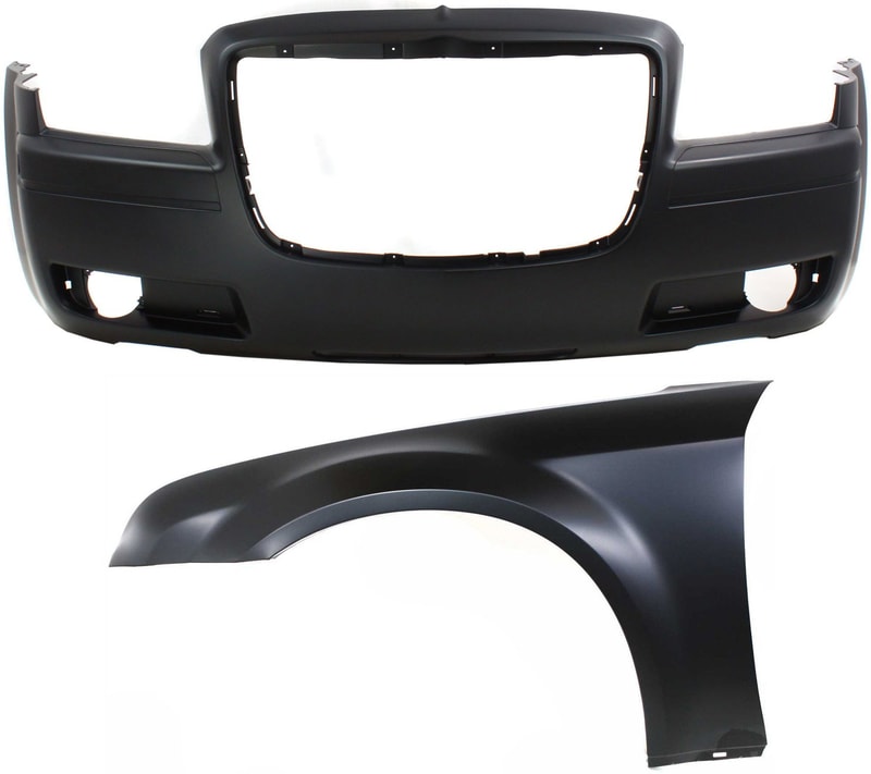 Front Bumper Cover for Chrysler Chrysler 300 (2005-2010), Complete 2-Piece Kit with Fender, Replacement