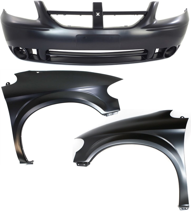 Front Bumper Cover Kit for 2005-2007 Dodge Caravan, 3-Piece Set with Fenders, Replacement Part
