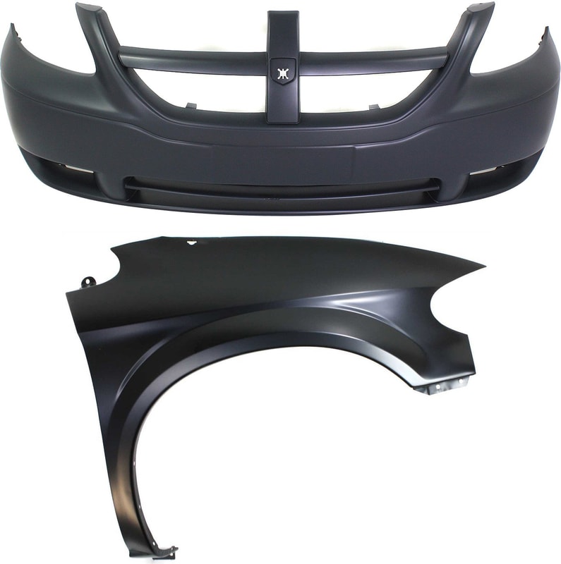 Front Bumper Cover for Dodge Caravan 2005-2007, 2-Piece Kit with Fender, Replacement