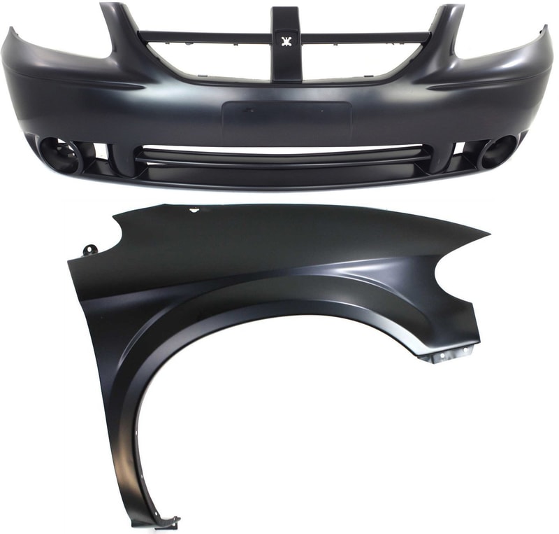 Front Bumper Cover & Fender for 2005-2007 Dodge Caravan, 2-Piece Kit Replacement