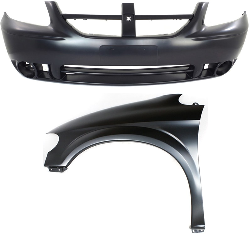 Front Bumper Cover for 2005-2007 Dodge Caravan, 2-Piece Kit with Fender, Replacement Part