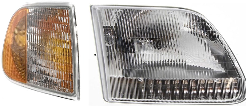 Headlight Assembly for Ford F-150 1997-2003, Right (Passenger) Side, Halogen, 2-Piece Kit with Corner Light, Replacement