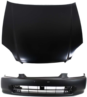 Hood Panel and Bumper Cover for 1996-1998 Honda Civic, 2-Piece Kit, Replacement