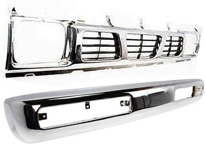 Front Bumper with Grille for 1996-1997 Nissan and Toyota Pickup Trucks, 2-Piece Kit Replacement