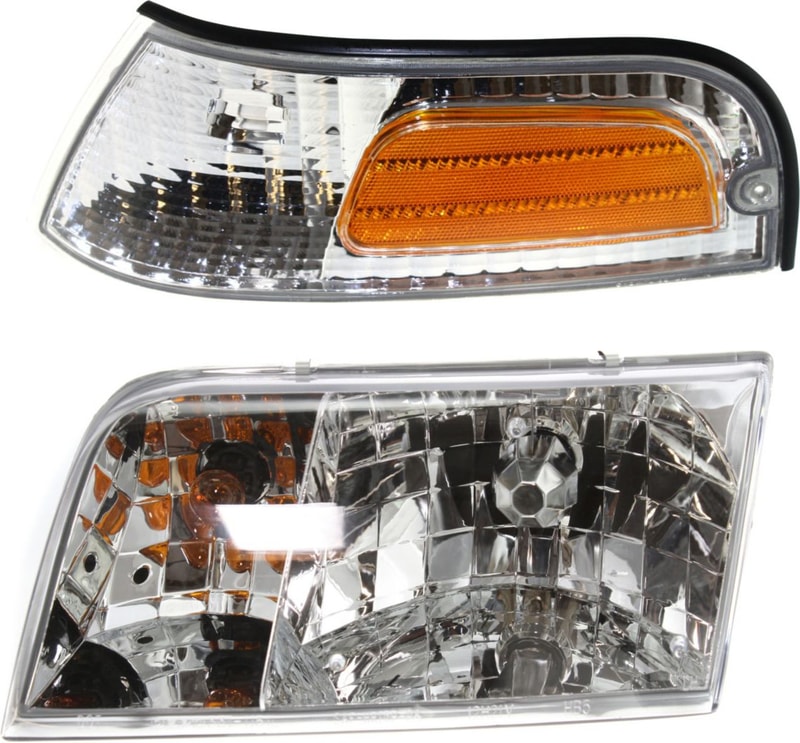 Headlight and Corner Light Kit for Ford Crown Victoria 1998-2011, Left (Driver) Side with Bulb, 2-Piece Set, Replacement