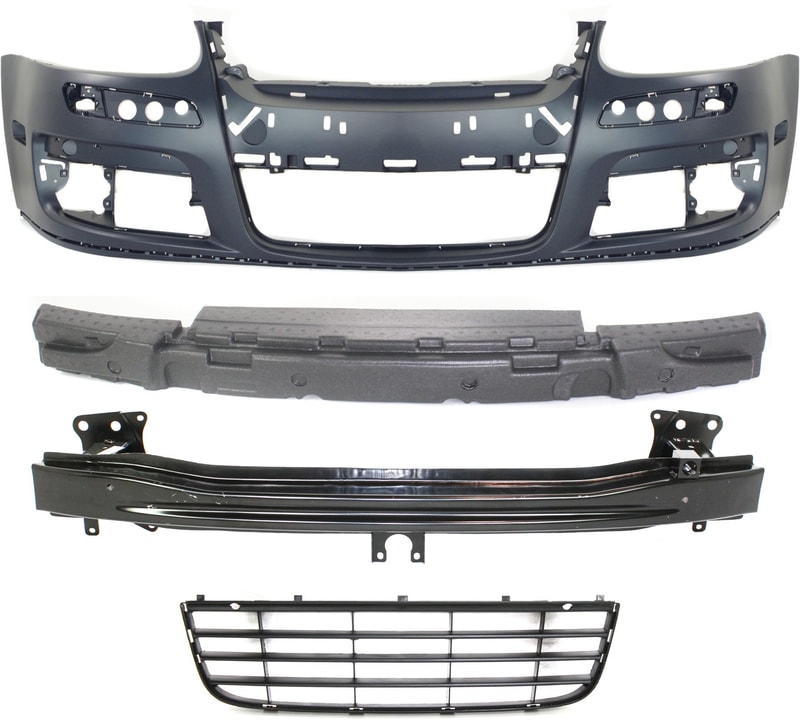 Front Bumper Cover for 2005-2010 Volkswagen Jetta, 4-Piece Kit with Bumper Absorber, Bumper Grille and Bumper Reinforcement Replacement