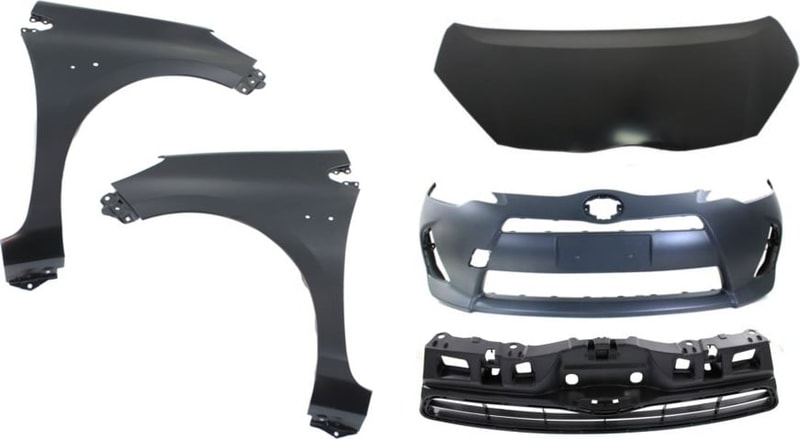 Hood Panel Kit for 2012-2014 Toyota Prius C, 5-Piece Set with Bumper Cover, Fenders, and Grille Assembly Replacement