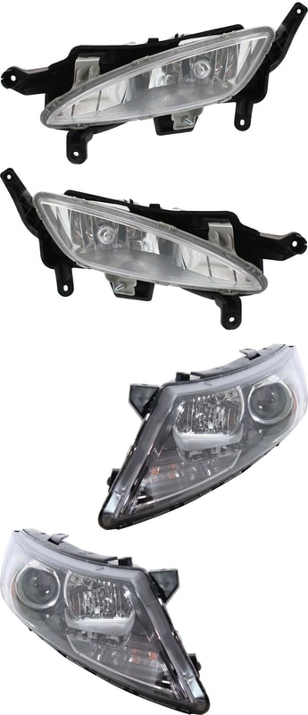 Headlight Kit for KIA Optima 2011-2013, Right (Passenger) and Left (Driver), with Bulbs, 4-Piece kit, with Fog Lights, Replacement