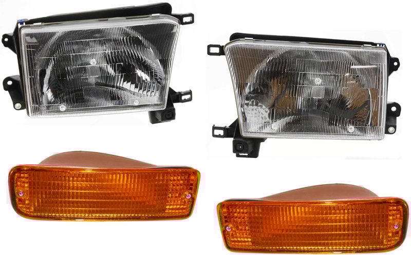 Headlight Kit for 1996-1998 Toyota 4Runner, Includes Right (Passenger) and Left (Driver) Headlights, with Bulbs and Turn Signal Lights, 4-Piece Replacement Set