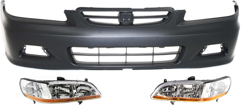 Front Bumper Cover Kit for 2001-2002 Honda Accord, 3-Piece with Headlights, Replacement
