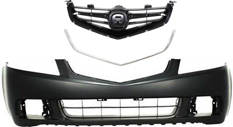 Front Bumper Cover for Acura TSX 2004-2005, 3-Piece Kit, Primed (Ready to Paint), with Grille and Grille Trim, Replacement