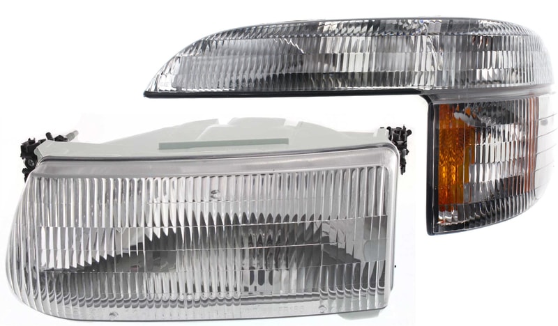 Headlight Assembly for Ford Explorer 1995-2001, Mountaineer 1997-1997, Left (Driver), Halogen, 2-Piece kit, with Corner Light, Replacement