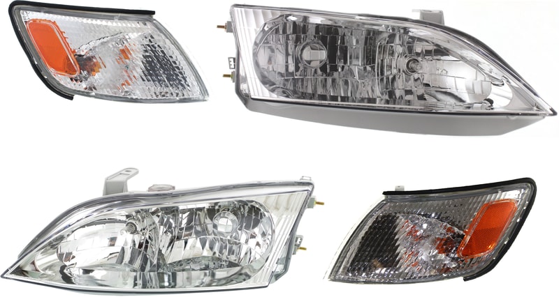 Headlight Assembly Kit for Lexus ES300 (1997-1999) Right (Passenger) and Left (Driver), Halogen, 4-Piece Set with Corner Lights, Replacement