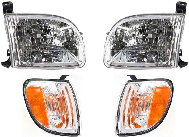Headlight with Bulbs and Turn Signal Lights for Toyota Tundra 2000-2004, Right (Passenger) and Left (Driver), 4-Piece kit, Replacement