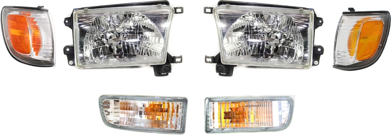 Headlight Kit for Toyota 4Runner 1999-2002, Right (Passenger) and Left (Driver) with Bulbs, 6-Piece Set, includes Corner Light and Turn Signal Light, Replacement