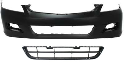Front Bumper Cover for Honda Accord 2006-2007, Primed (Ready to Paint), 2-Piece Kit with Bumper Grille, Replacement
