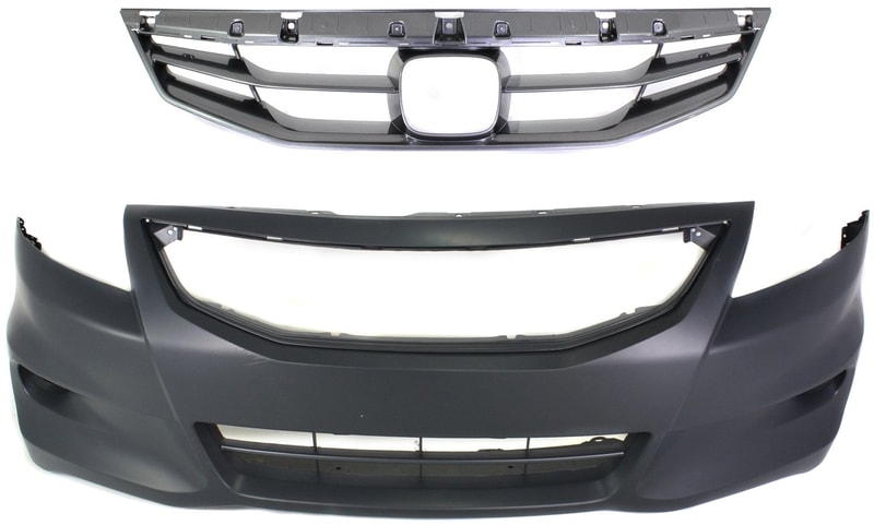 Front Bumper Cover for 2011-2012 Honda Accord, Primed (Ready to Paint) with Grille, 2-Piece Kit, Replacement