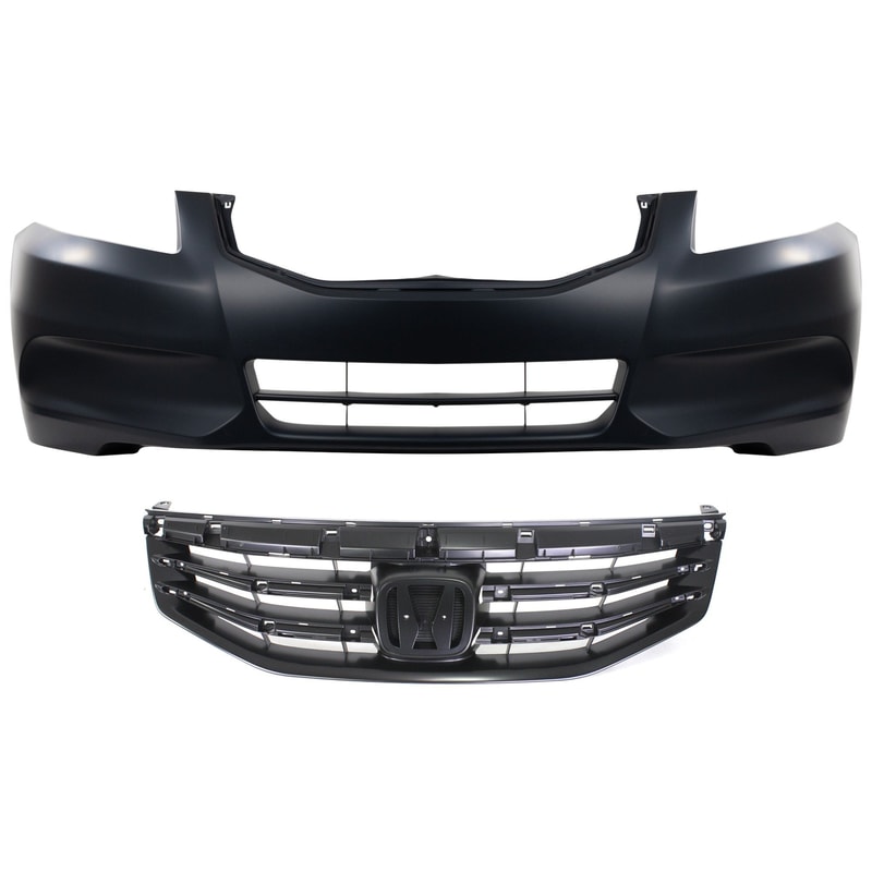 Front Bumper Cover Kit for 2011-2012 Honda Accord Sedan, 2-Piece Primed (Ready to Paint) with Grille Assembly, Replacement